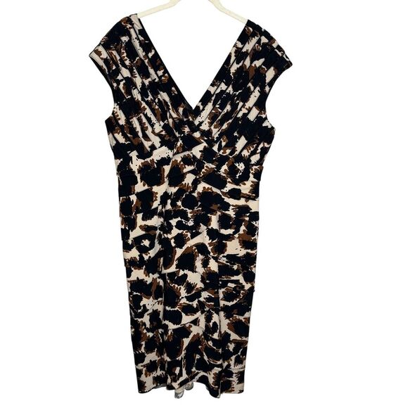 Adrianna Papell Dress Womens 14 Sheath Animal Print Ruched V Neck Cocktail Party - Picture 1 of 11